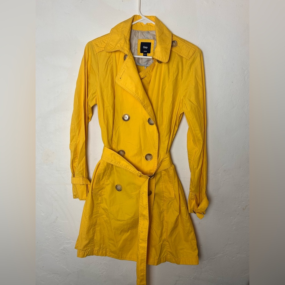 Gap Yellow Trench Coat Belted Cotton Jacket Size S